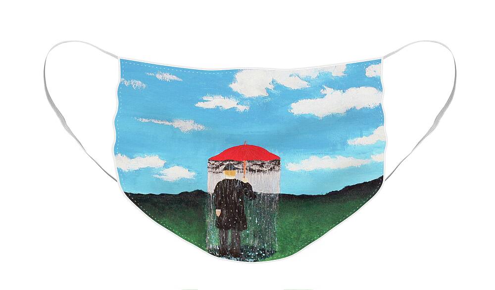 Magritte Face Mask featuring the painting The Rainmaker by Thomas Blood