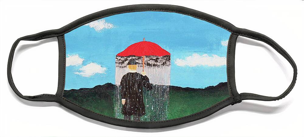 Magritte Face Mask featuring the painting The Rainmaker by Thomas Blood