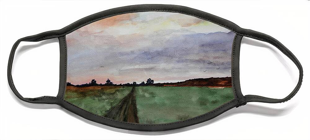 Watercolor Face Mask featuring the painting The Road Home by Donna Blackhall