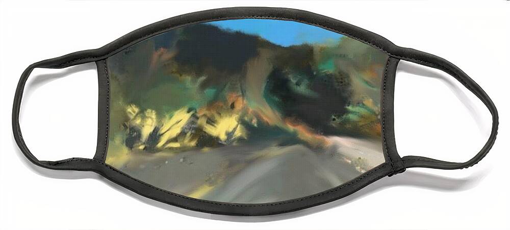 Landscape Face Mask featuring the painting The Road Through Davis Mountains #2 by Angela Weddle