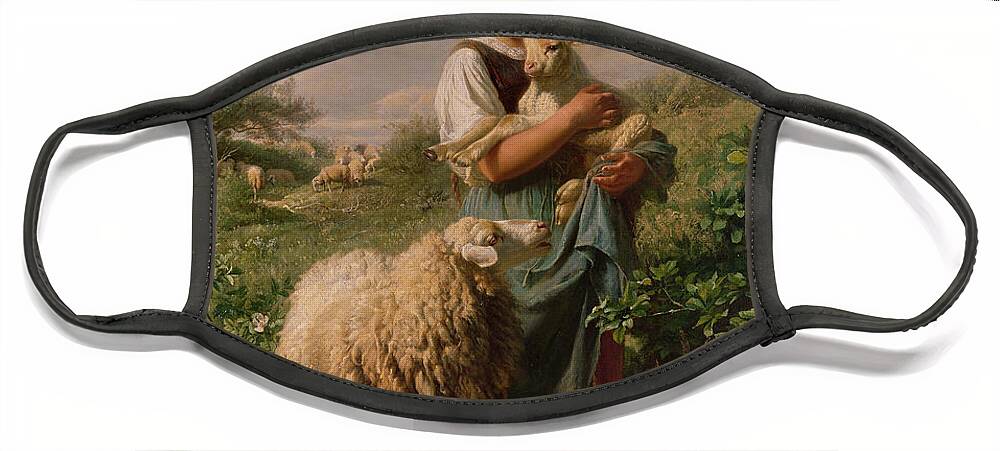 Shepherdess Face Mask featuring the painting The Shepherdess by Johann Baptist Hofner