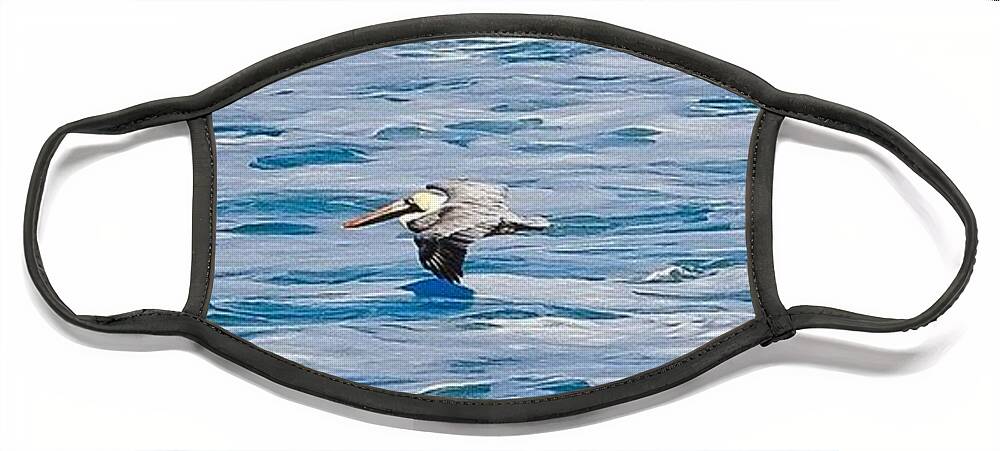 Pelican Face Mask featuring the photograph The Skimming Pelican by Eddy Mann