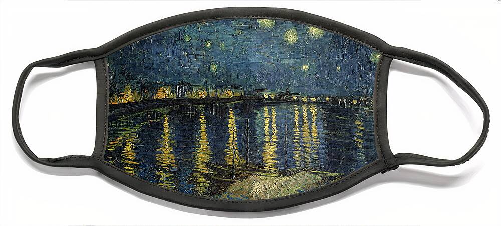 #faatoppicks Face Mask featuring the painting The Starry Night by Vincent Van Gogh