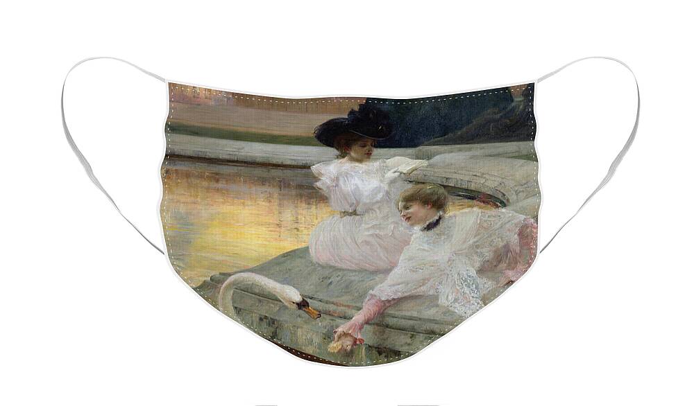 Swan Face Mask featuring the painting The Swans by Joseph Marius Avy
