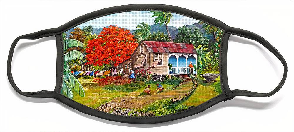 Tropical Scene Caribbean Scene Face Mask featuring the painting The Sweet Life by Karin Dawn Kelshall- Best