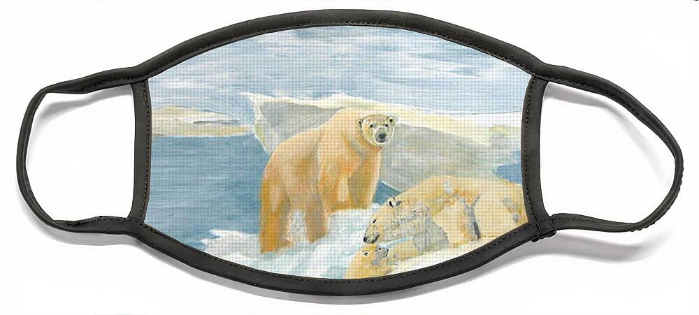 Polar Bears Face Mask featuring the painting The Three Bears by Richard Le Page
