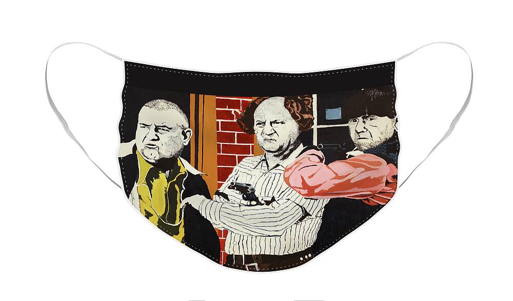The Three Stooges Face Mask featuring the painting The Three Stooges by Thomas Blood