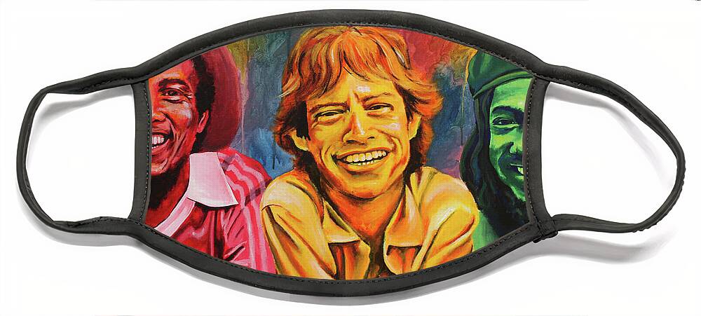 Bob Marley Face Mask featuring the painting The Trio by Sara Becker