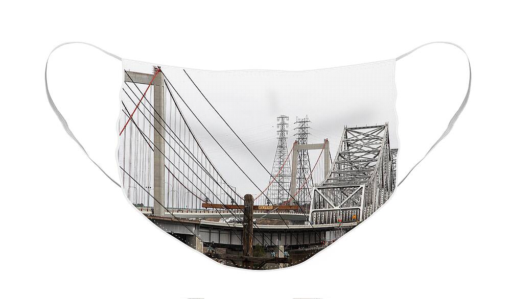 Transportation Face Mask featuring the photograph The Two Carquinez Bridges At Crockett and Vallejo California . aka Alfred Zampa Memorial Bridge . 7D8919 by Wingsdomain Art and Photography