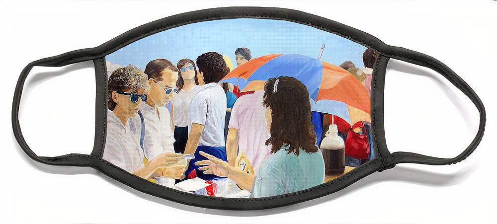 People Face Mask featuring the painting The Vendor by Steve Karol