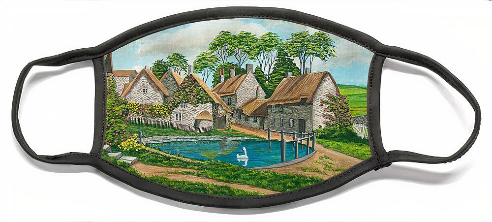 English Painting Face Mask featuring the painting The Village Pond in Wroxton by Charlotte Blanchard