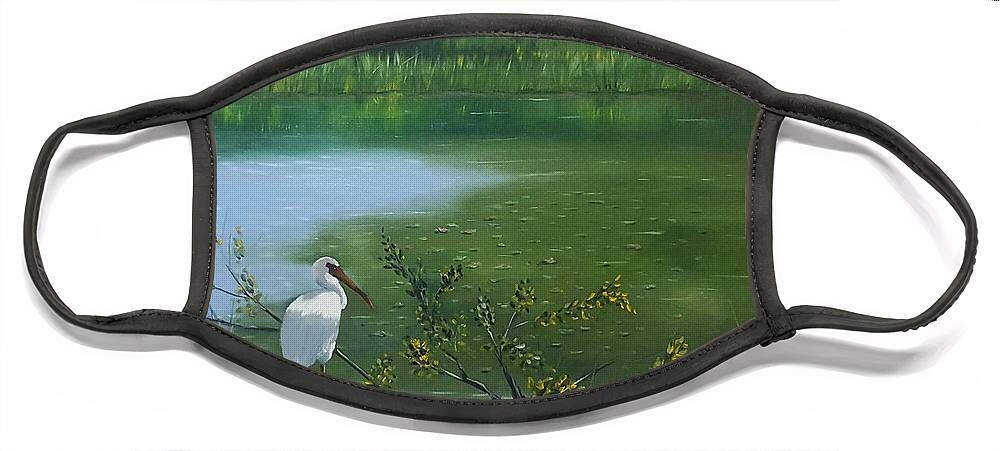Florida Wetlands Face Mask featuring the painting The Watchman by Connie Rish