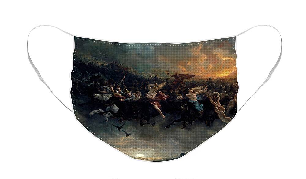 Norse Gods Face Mask featuring the painting The wild Hunt of Odin by Peter Nicolai Arbo
