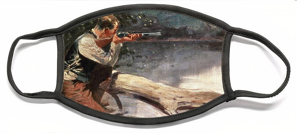 The Winchester By Frederic Remington (1861-1909) Gun Face Mask featuring the painting The Winchester by Frederic Remington