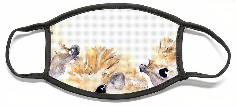 Hedgehog Watercolor Face Mask featuring the painting Three Hedgehogs by Dawn Derman