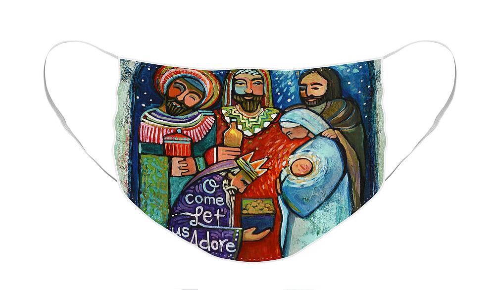 Jen Norton Face Mask featuring the painting Three Kings O Come Let us Adore Him by Jen Norton