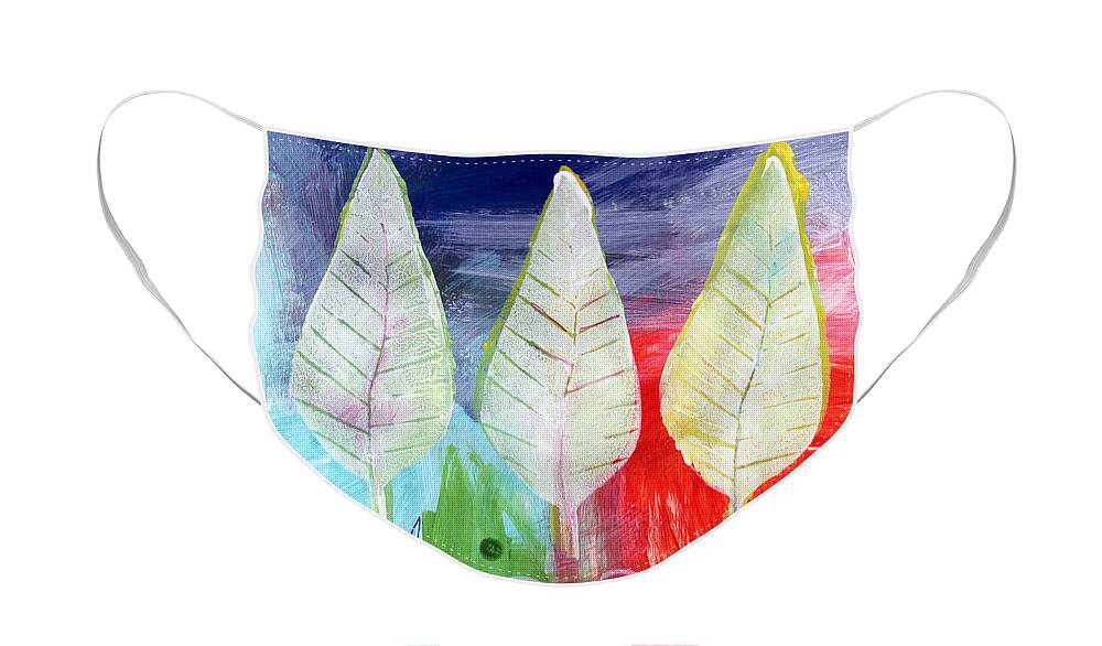 Abstract Face Mask featuring the painting Three Leaves Of Good by Linda Woods