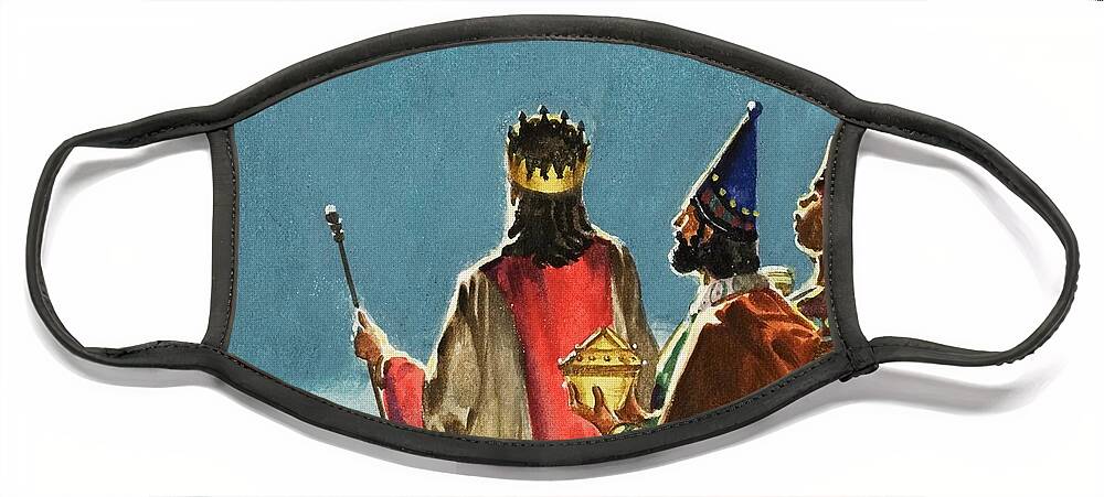 Three Wise Men; Nativity; Three Kings; Star Of David; Christ; Jesus; Birth; Bethlehem; Bible Face Mask featuring the painting Three Wise Men by English School