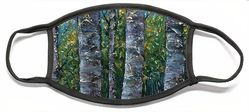 Leaf Face Mask featuring the painting Through The Aspen Trees Diptych 2 by OLena Art