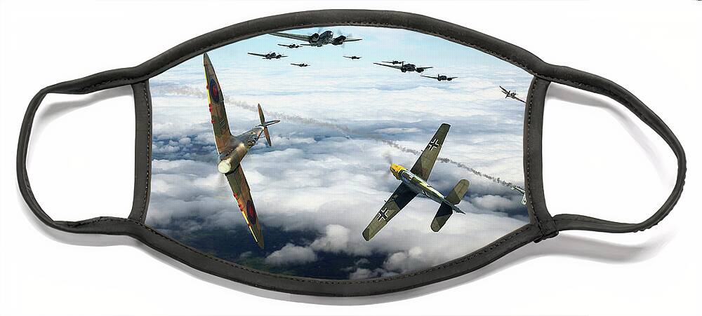 Spitfire Face Mask featuring the digital art Thrust and Parry by Mark Donoghue