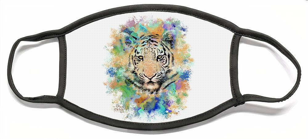 Tiger Face Mask featuring the digital art Tiger 3 by Lucie Dumas