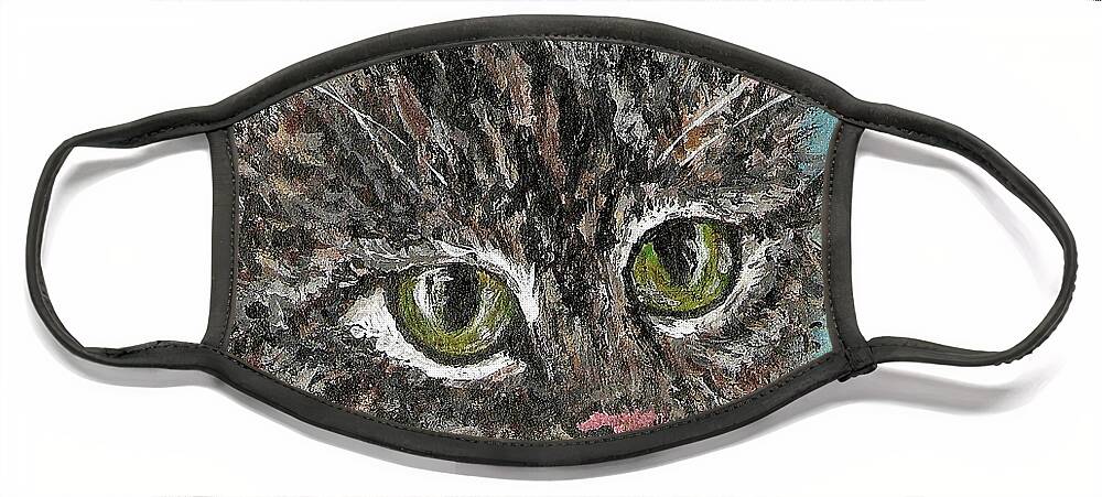 Cat Portrait Face Mask featuring the painting Tiger cat by Reina Resto