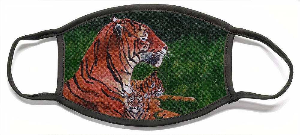 Tiger Face Mask featuring the painting Tiger Family by Laurel Best