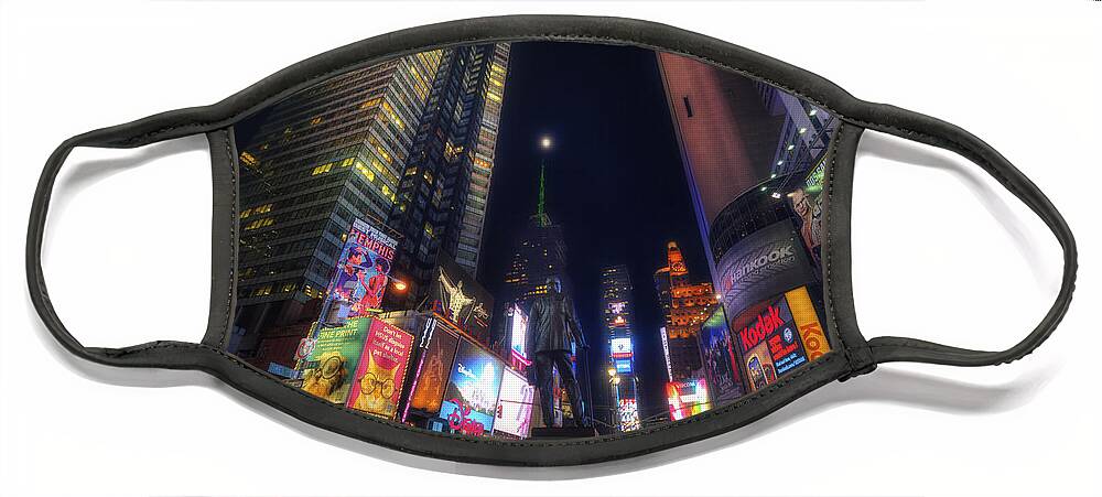 Art Face Mask featuring the photograph Times Square Moonlight by Yhun Suarez