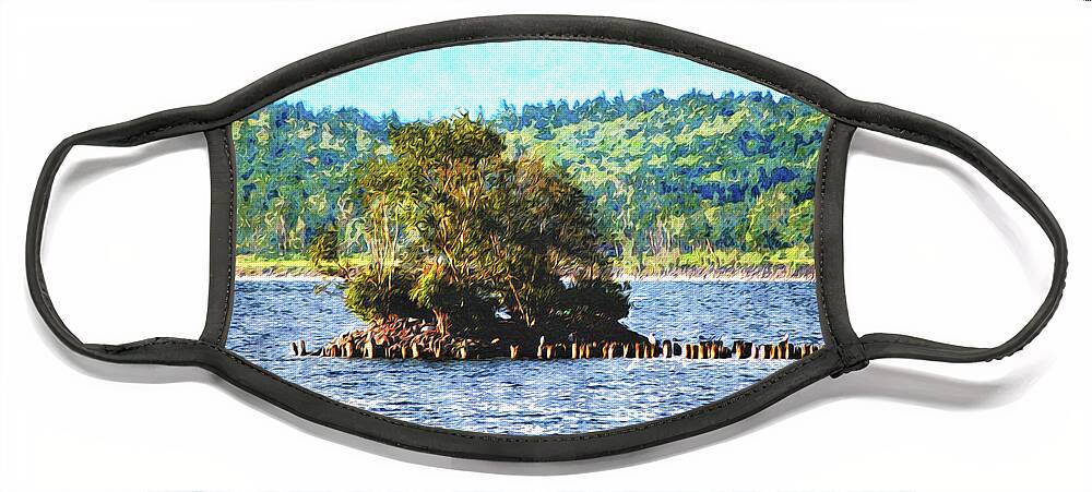 Water Face Mask featuring the digital art Tiny Island of The Big Lake by Phil Perkins
