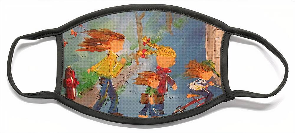 Children Face Mask featuring the painting To the Park by Terri Einer