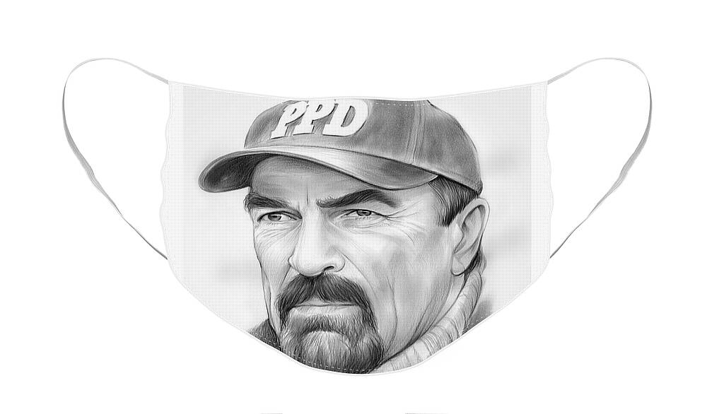 Tom Selleck Face Mask featuring the drawing Tom Selleck by Greg Joens
