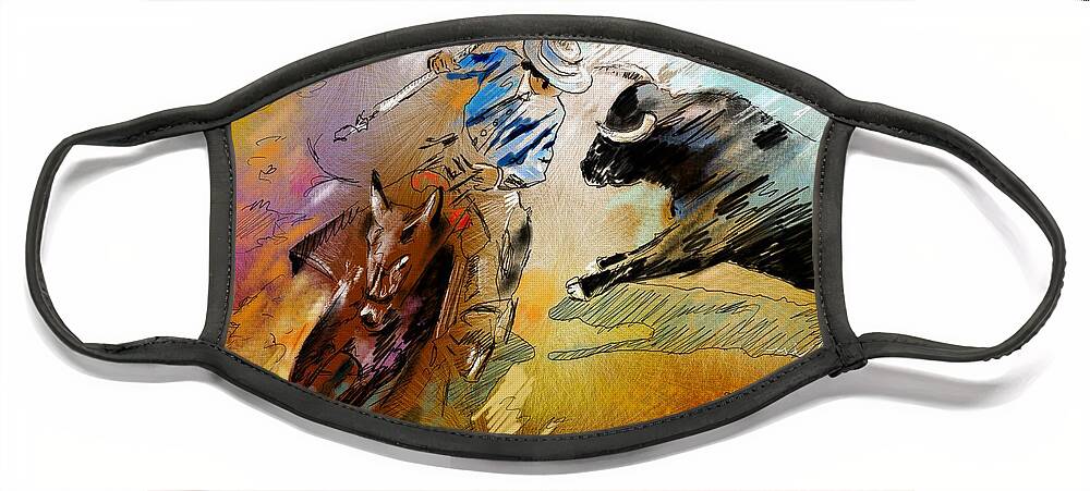 Bullfight Face Mask featuring the painting Toroscape 42 by Miki De Goodaboom
