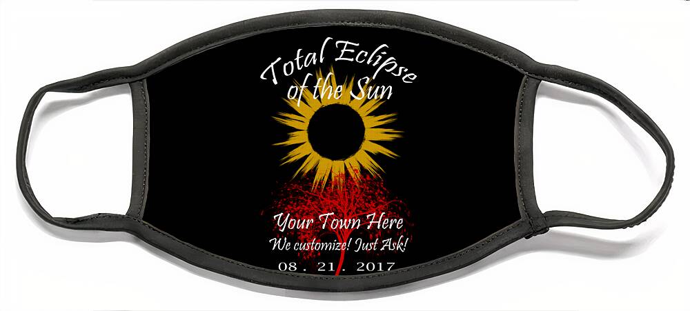Total Face Mask featuring the digital art Total Eclipse Art for T Shirts Sun and Tree on Black by Debra and Dave Vanderlaan