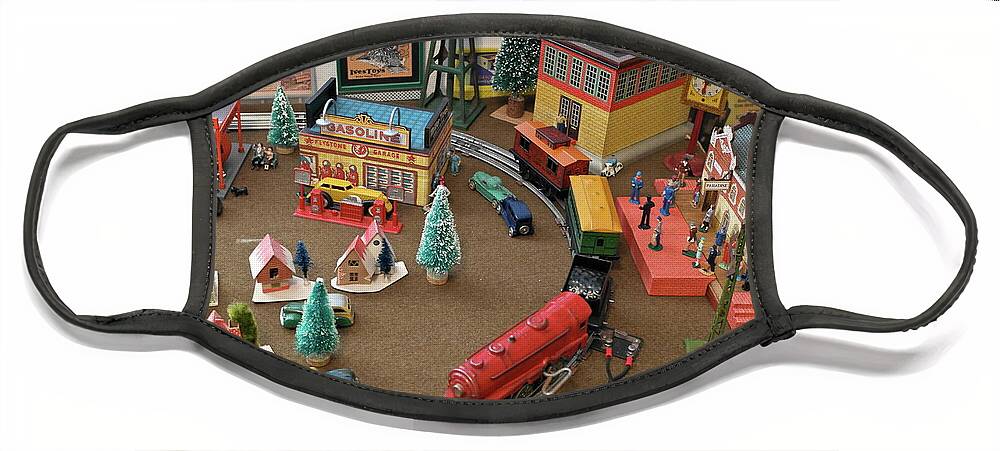 Toys Face Mask featuring the photograph Toytown - Train Set Overview by Michele Myers