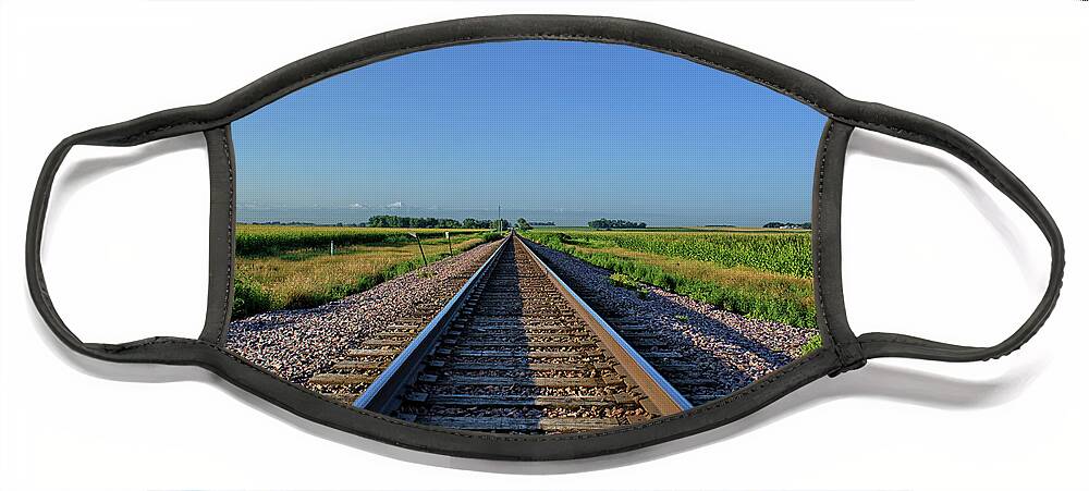 Fields Face Mask featuring the photograph Tracks Through Corn by Bonfire Photography