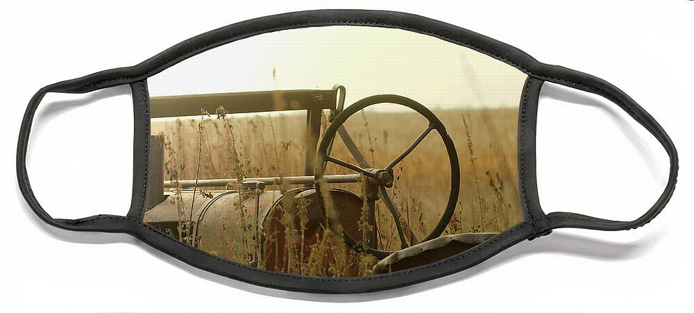 Tractor Face Mask featuring the photograph Tractor Sunrise by Troy Stapek
