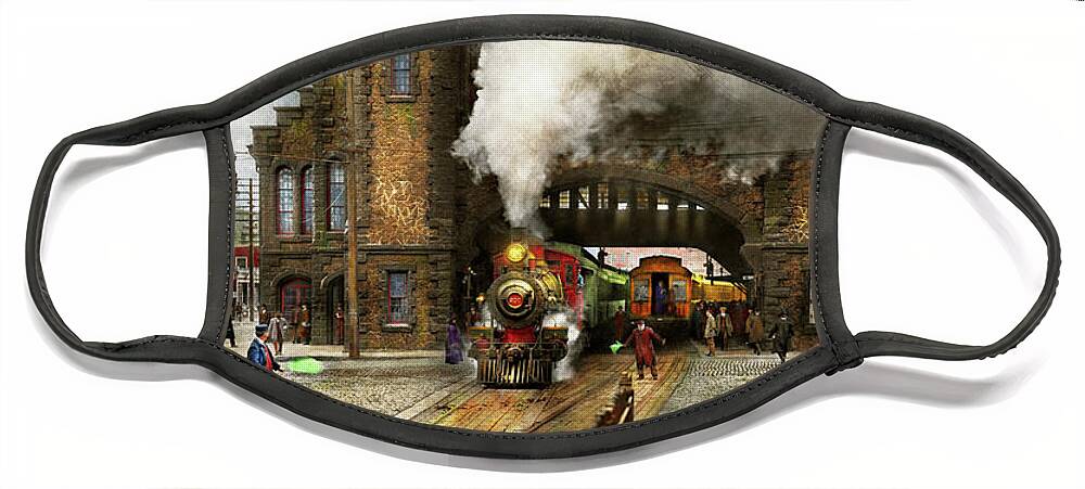 Self Face Mask featuring the photograph Train Station - Boston and Maine Railroad Depot 1910 by Mike Savad