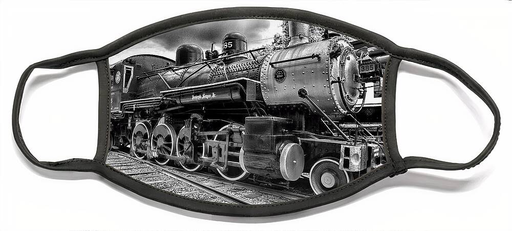 Paul Ward Face Mask featuring the photograph Train - Steam Engine Locomotive 385 in black and white by Paul Ward