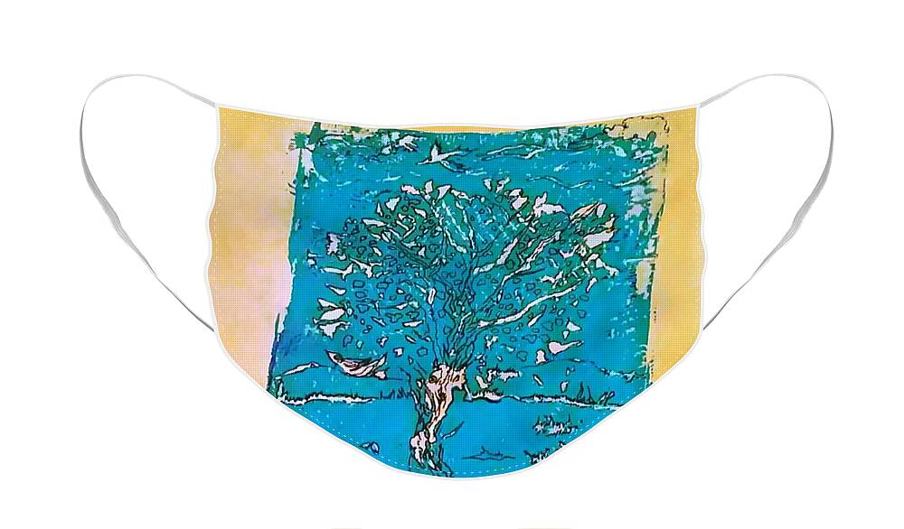 Tree Face Mask featuring the mixed media Tree in Summer by Angela Weddle