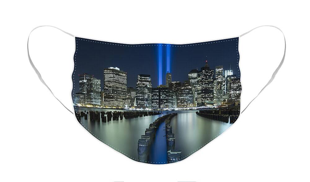 9-11 Face Mask featuring the photograph Tribute In Light by Evelina Kremsdorf