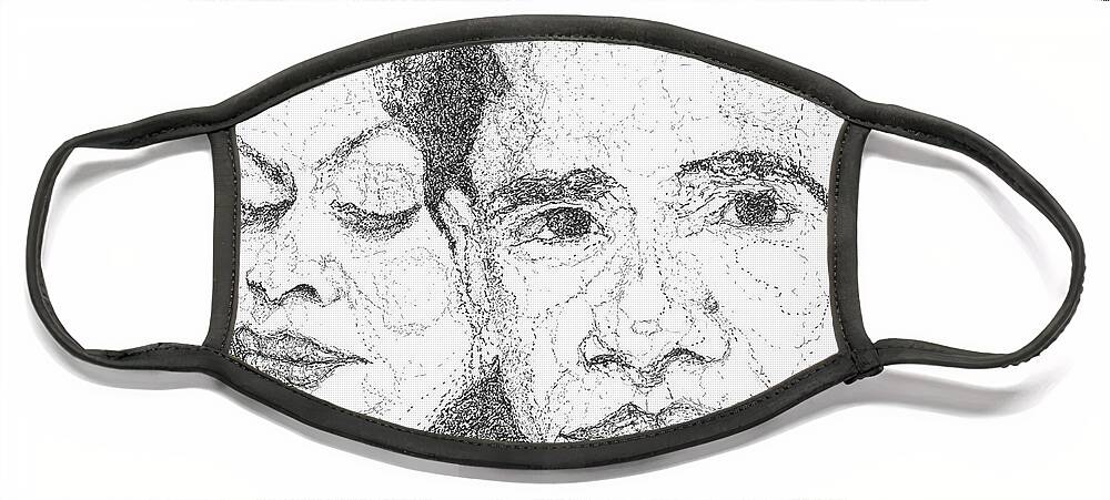 Portrait Face Mask featuring the drawing Tribute to Michelle and Barack Obama by Michelle Gilmore