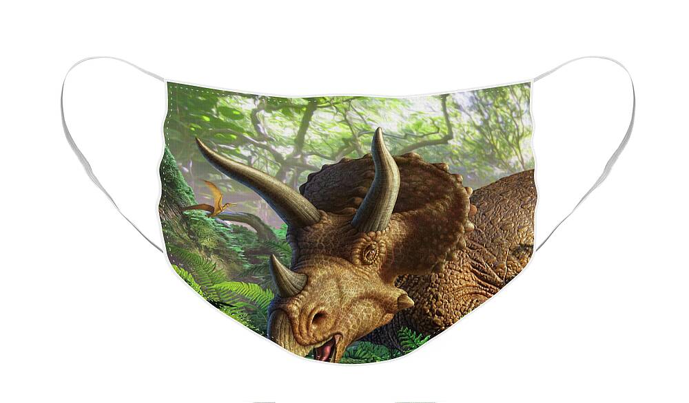 Triceratops Face Mask featuring the digital art Triceratops by Jerry LoFaro