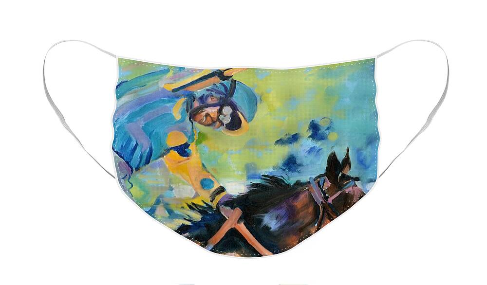 American Pharoah Face Mask featuring the painting Triple Crown Champion American Pharoah by Donna Tuten