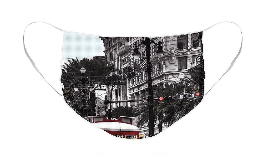 Nola Face Mask featuring the photograph Trolley on Bourbon and Canal by Tammy Wetzel