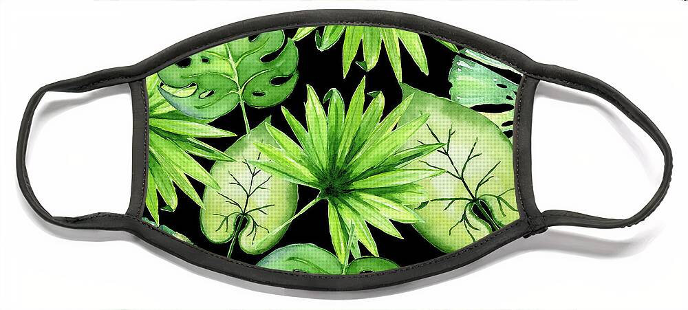 Graphic-design Face Mask featuring the digital art Tropical Leaves On Black by Sylvia Cook