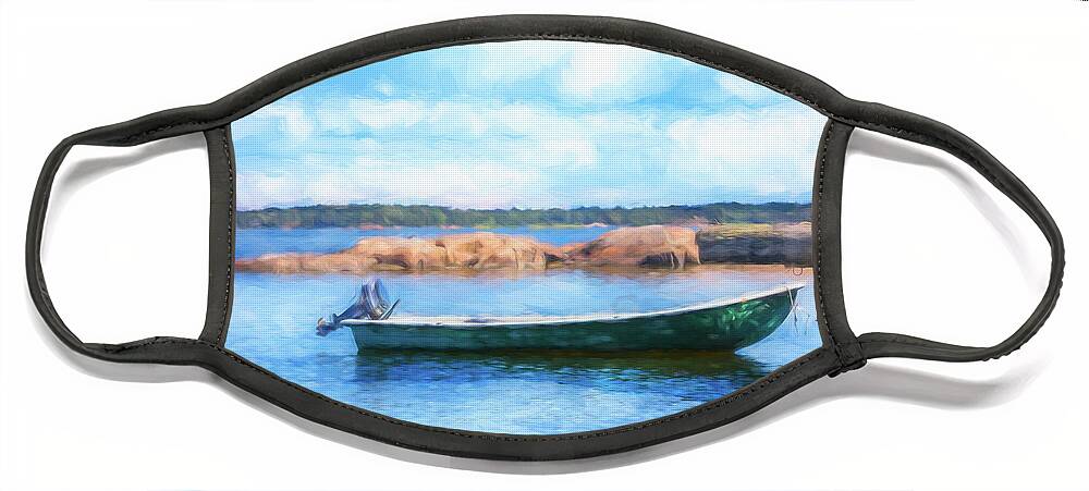 Boats Face Mask featuring the photograph Tucked in the Harbor Watercolor Painting by Debra and Dave Vanderlaan