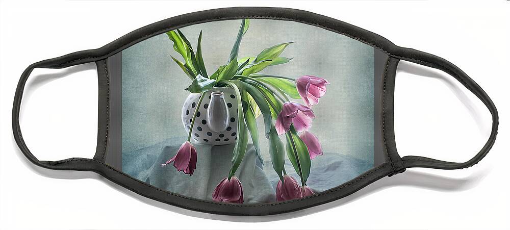 Tulip Face Mask featuring the photograph Tulips in a Teapot by Maggie Terlecki