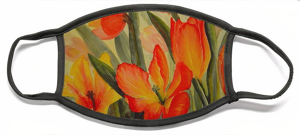 Spring Tulips Face Mask featuring the painting Tulips by Jo Smoley