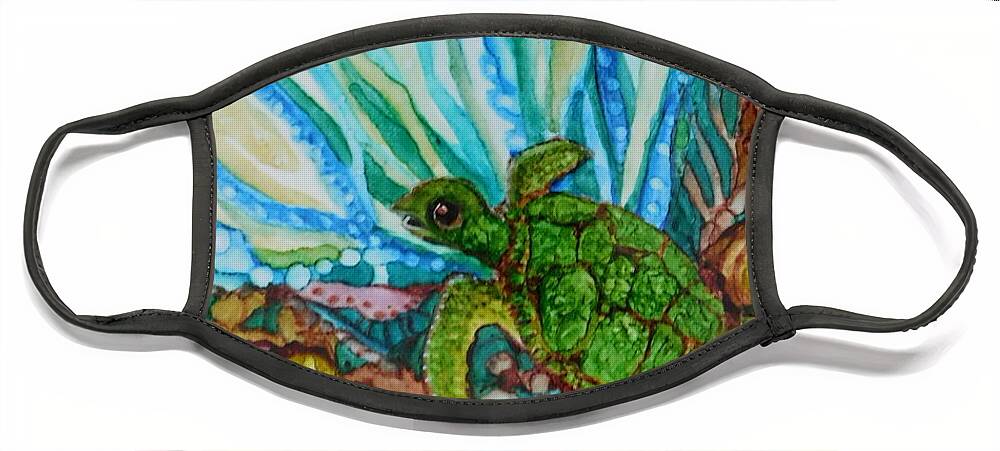 Imaginary Face Mask featuring the painting Turtle Too by Joan Clear