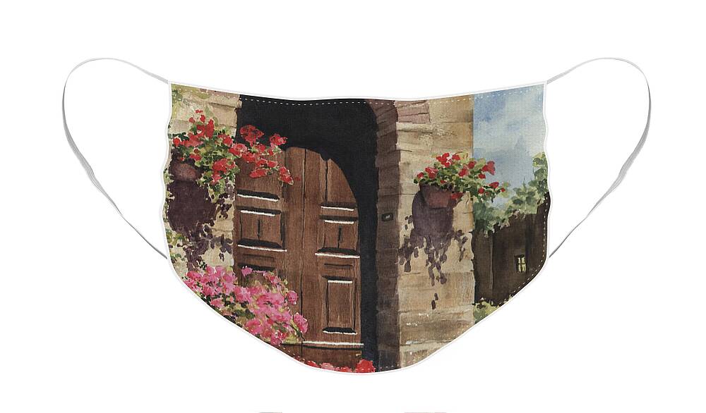 Flowers Face Mask featuring the painting Tuscan Door by Sam Sidders